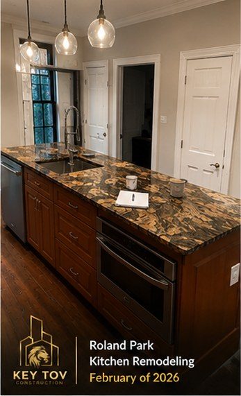 Roland Park kitchen before renovation, view toward island and range