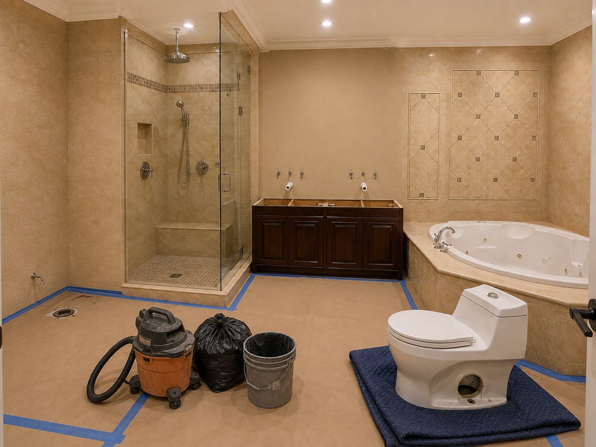 New hot and cold supply lines roughed in for a double vanity during a Baltimore bathroom remodel